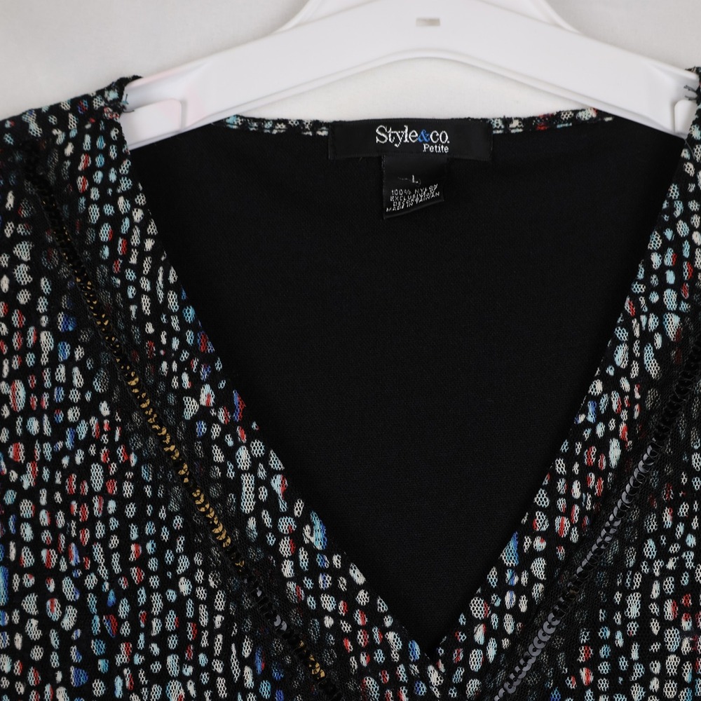 Style & Co Top Womens Large Petite Flutter Sleeve Wrap Dot Print Multicolor - Picture 2 of 12
